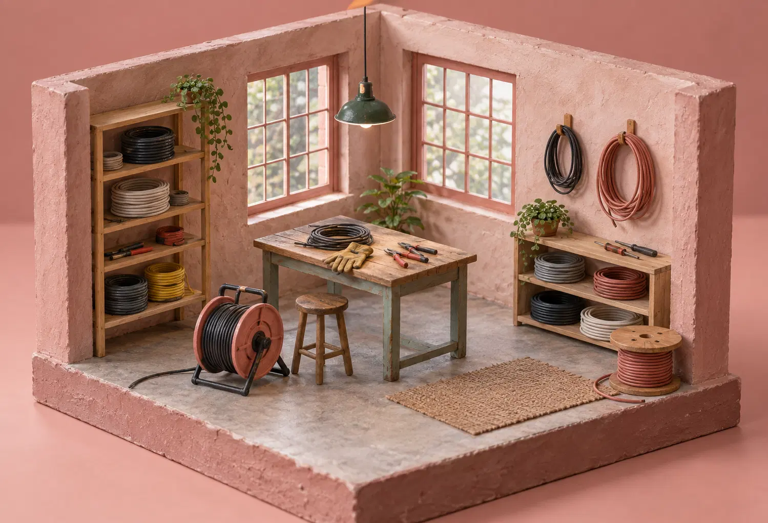 Illustration of electrical contractors and their working space